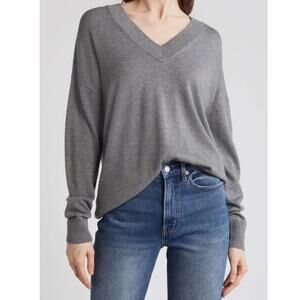 Relaxed V-Neck Sweater Treasure & Bond NEW Size 2X Ribbed hem Soft Casual gray